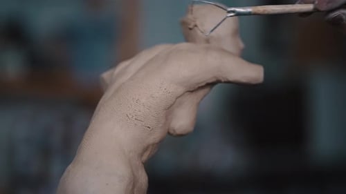 Closeup Molding Female Statue in Crafts Workshop