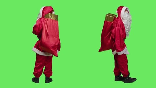 Santa Claus Holding Sack on Green Screen
