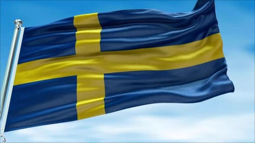 Realistic Waving Flag of Sweden Against Blue Sky Loop