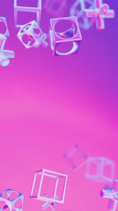 Abstract 3d Holographic Iridescent Geometric Shapes Rotating Animation Loop Modern Minimalistic