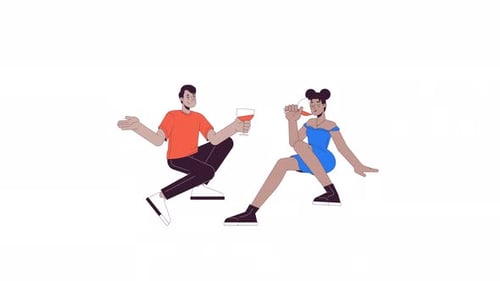Animation de personnages 2D en ligne cliquante de lunettes interraciales
