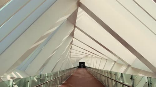 Futuristic interior structure of pedestrian bridge