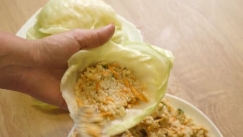 133. Rice filling is wrapped in cabbage. Cooking cabbage rolls.
