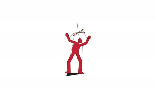 Minimalist Red Puppet Figure Controlled By Strings Animation