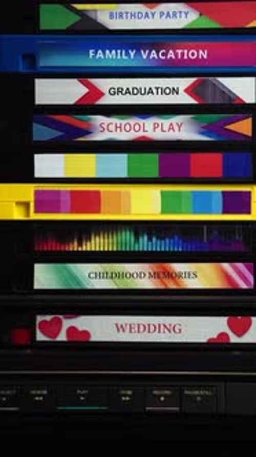 Vertical 4k, Ejecting VHS Video Cassette Tape With Wedding Footage, Close Up