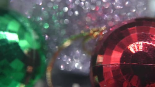 Christmas decoration, colorful crystal ornaments green and red balls on a 360 rotating stand new yea