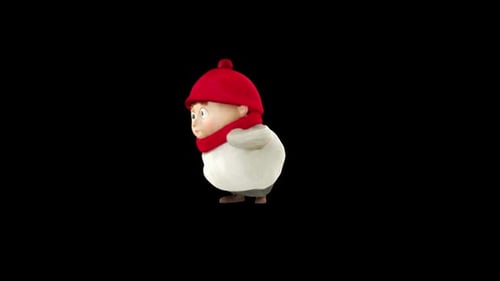 Animated 3D Cartoon Character Walking in Winter Attire
