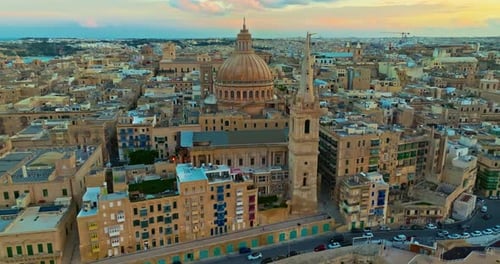 Aerial View of an Incredible View of the Old Town Center of Valletta with Basilica of Our Lady of