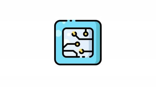Animated Flat Design Microchip Processor Line Icon