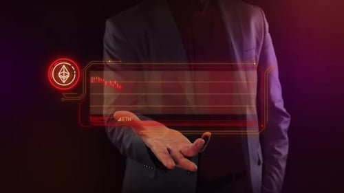 Infographics About The Fall Of Ethereum Quotes On The Palm Of A Businessman