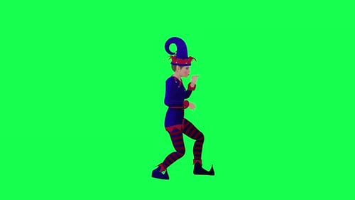 3d blue,red dressed elf rapping in party left angle green screen
