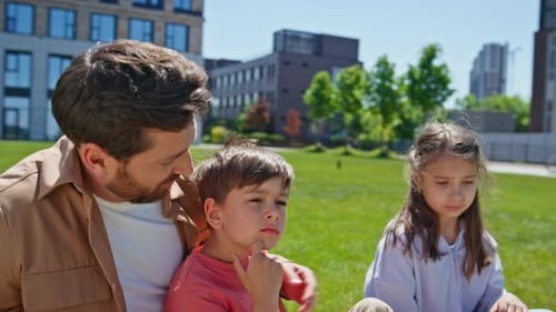 Cheerful Family Having Fun Park Closeup Smiling Siblings Playing with Parents