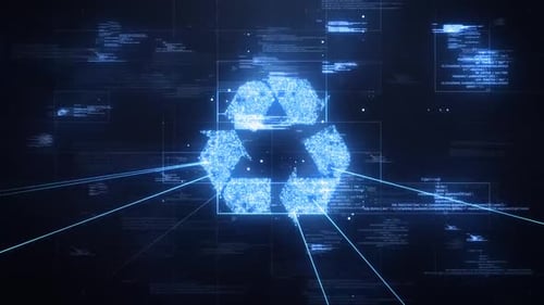 Futuristic Data Stream Reveals Recycling Symbol Animation