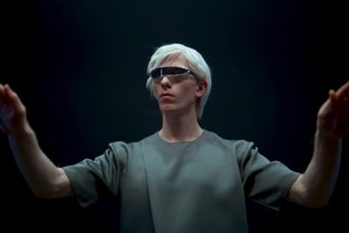 Future Gamer Playing Augmented Reality in Dark Room Closeup