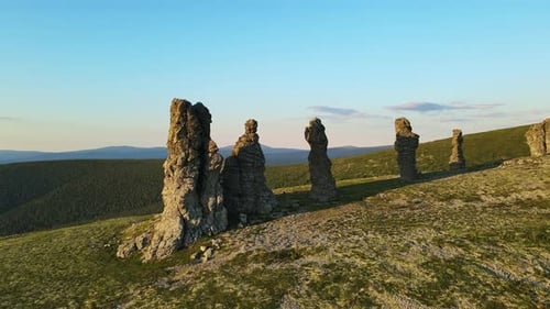 Aerial Weathered Stone Pillars on the Manpupuner Plateau