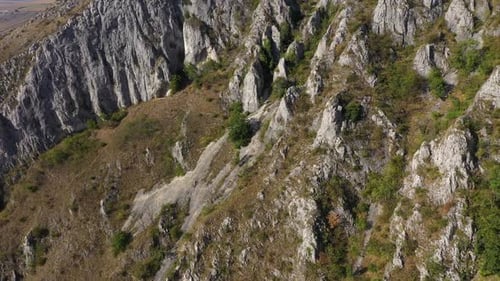 Aerial view of a deep limestone gorge, canyon. Cheile Turzii, Romania
