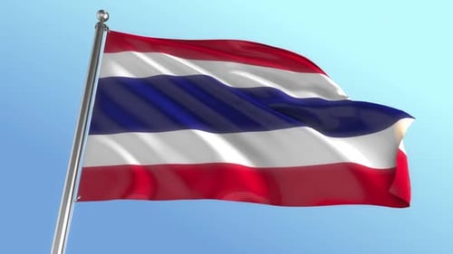 Realistic Thailand Flag Waving Seamless Loop on Blue Sky