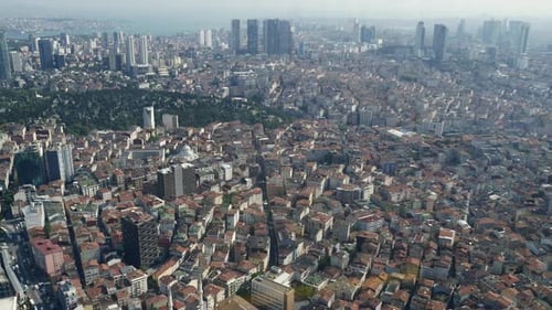 Arialview of Istanbul Financial and Residential Buildings at Morning
