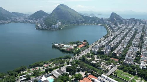 Rodrigo de Freitas Lagoon at Downtown City in Rio de Janeiro Brazil.