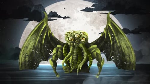cthulhu ancient sea monster with octopus head rising from the ocean depths