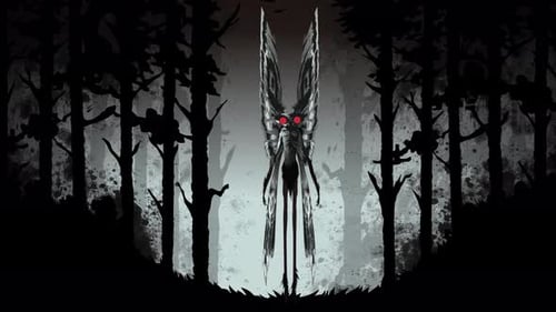 Animated Moth Creature with Red Eyes in Dark Forest