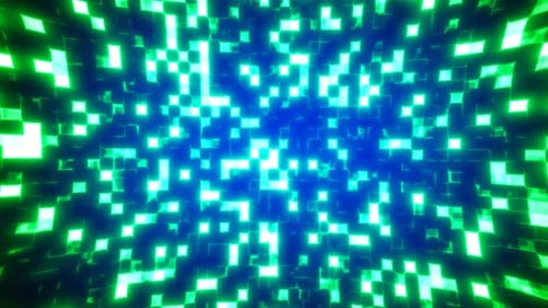 Énergie verte : blocs lumineux en boucle, carrés futuristes numériques, ordinateur, fond clair