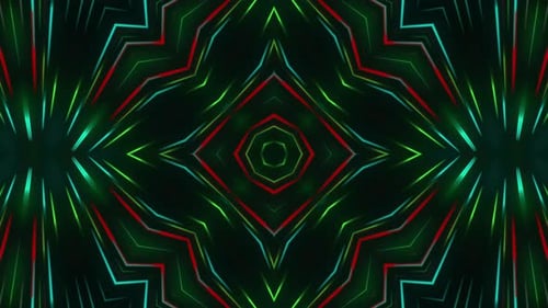 Abstract Neon Glowing Geometric Light Kaleidoscope Background