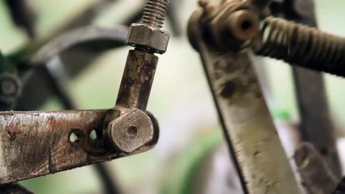 Part of An Old Packaging Machine in A Toilet Paper Factory. Close Up. 4K Resolution.