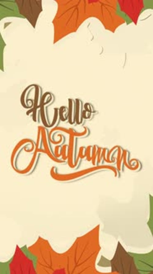 Animated Hello Autumn Vertical Greeting with Moving Leaves
