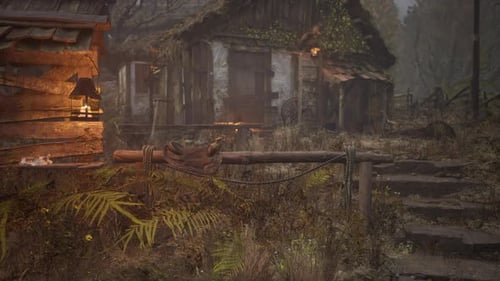 An Old Village with Wooden Dilapidated Houses