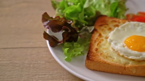 Healthy Breakfast Toast with Fried Egg and Salad