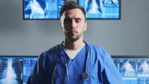 Professional Medical Doctor Working in Hospital Office Using Computer Technology Medicine Cardiology