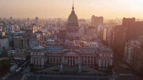 Timelapse of the city of Buenos Aires. Zoom out aerial timelapse of the Congress building in the cit