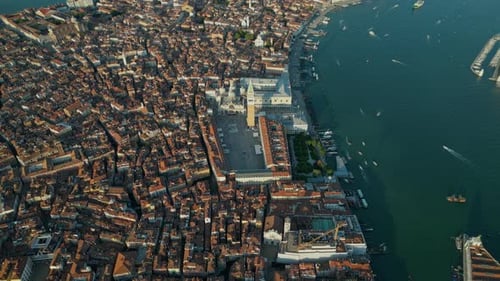 Venice City Aerial View of St Mark's Square Basilica and Doge's Palace Italy