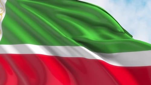Chechen Flag Waving Animation Against Blue Sky Background