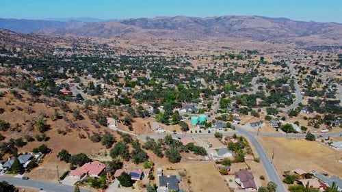 Scenic Landscape Panorama Of Old Town In Tehachapi, Kern County, California, USA. - Drone, Wide Sho