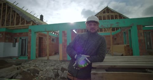 Construction Worker at New Home Build Site