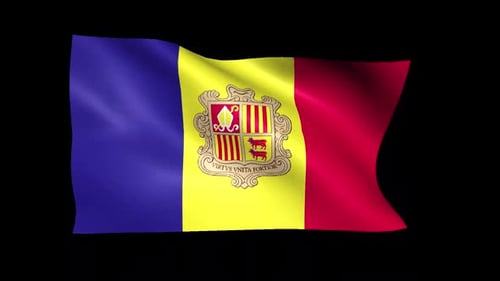 Waving Andorra National Flag with Coat of Arms Animation