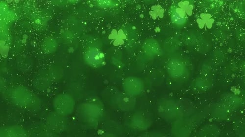 Green Abstract Bokeh Effect for St Patrick's Day Motion Loop Design with Clover Shamrock Video