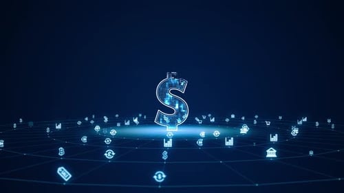 Digital Dollar Sign with Global Financial Network Animation