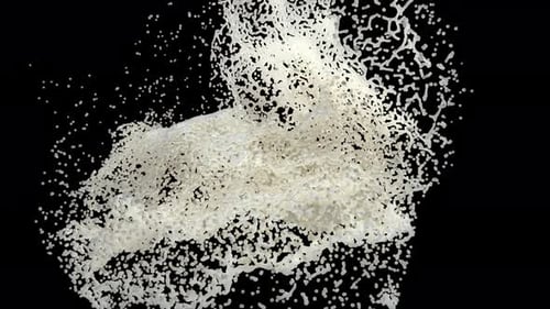 Dynamic White Liquid Splash with Falling Capsules on Alpha