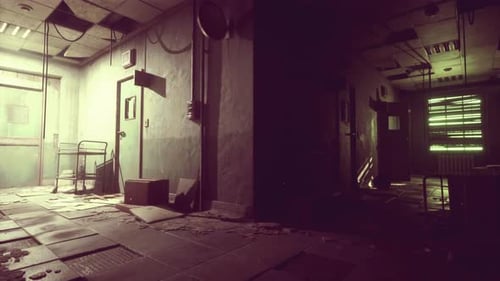 Oscuridad dentro de un hospital psiquiátrico abandonado y en decadencia