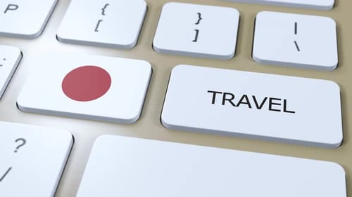 Animated Press of Travel Key with Japan Flag on Keyboard