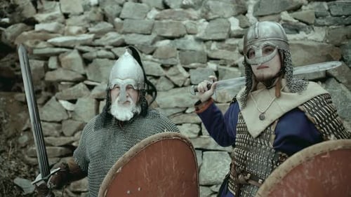 Medieval Warriors with Swords and Shields Ready for Battle