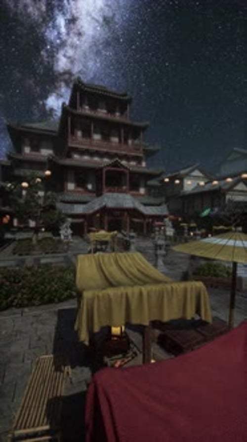 Starry Night Over Traditional Japanese Temple