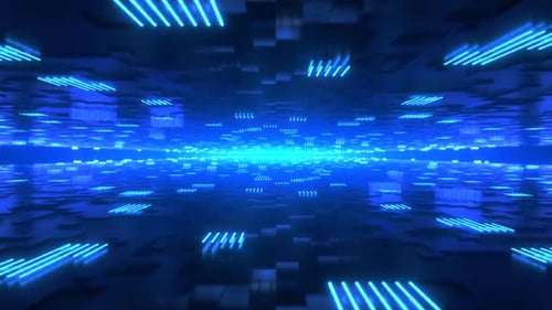 Kamerabewegung durch einen Industrietunnel. Hochgeschwindigkeitsverbindungs- und Datenanalysetechnologie.
Di