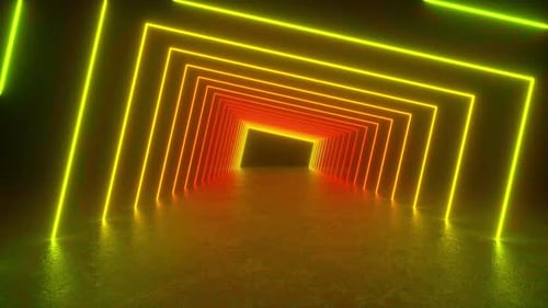 Neon Lights Tunnel in Dark Room