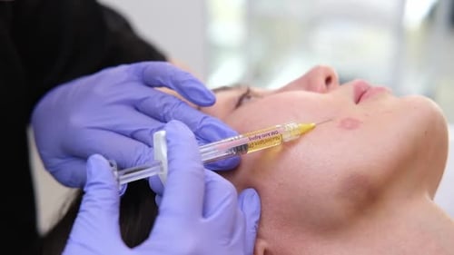 Woman Getting Facial Injection at a Medical Clinic