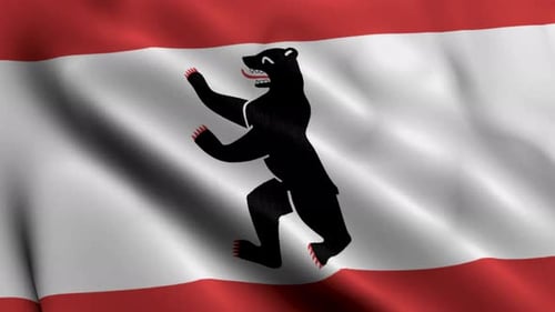 Waving Flag of Berlin with Stylized Bear Emblem