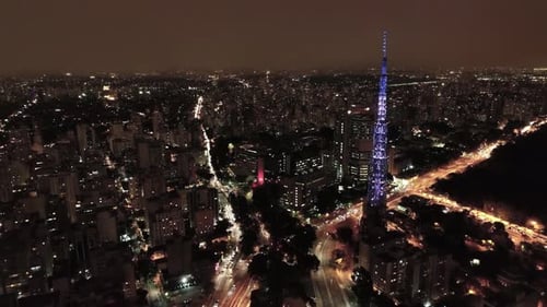 Night Sao Paulo cityscape. Night city landscape of downtown urban